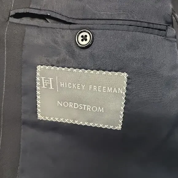 Hickey Freeman Blazer Mens Size 44R Loro Piana Tasmanian 130s Black Pinstripe